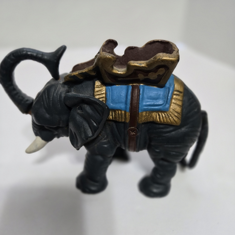 261T23 Vintage Decorative Elephant Figurine Bank with Blue and Gold Accents
